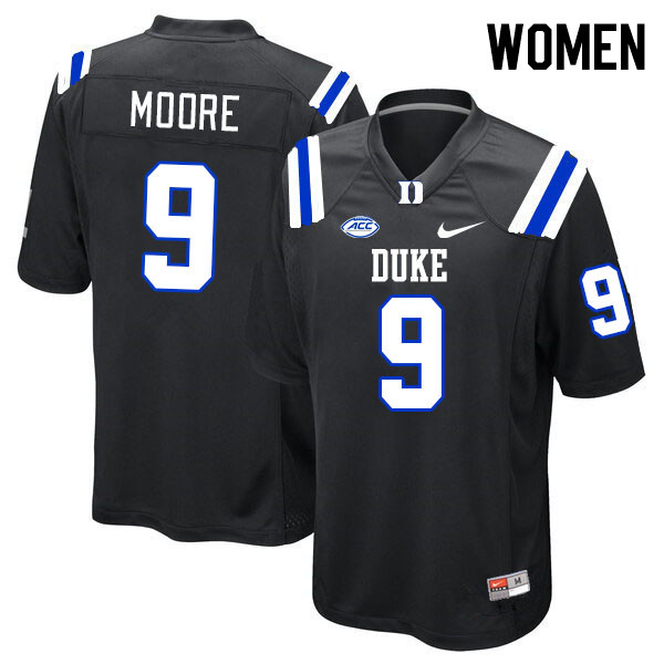 Women #9 Jaquez Moore Duke Blue Devils College Football Jerseys Stitched-Black - Click Image to Close